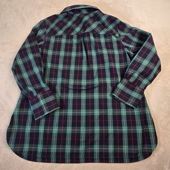 Talbots Tunic Shirt Womens 16W Green Blue Tartan Plaid Sparkle Buttons Preppy - Picture 2 of 15